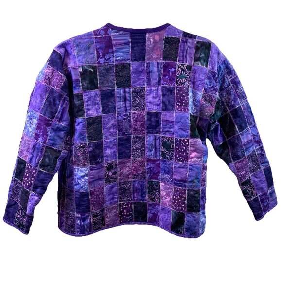 Purple Patchwork Womens Quilted Jacket Cottage Granny Core Peasant Handmade XL - Picture 4 of 10